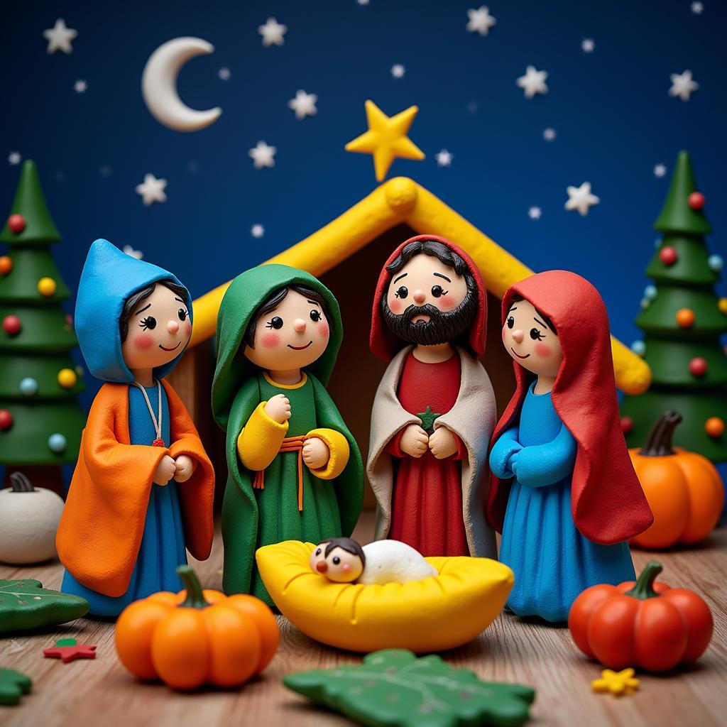 Whimsical Clay Folk Art Nativity Set Figures