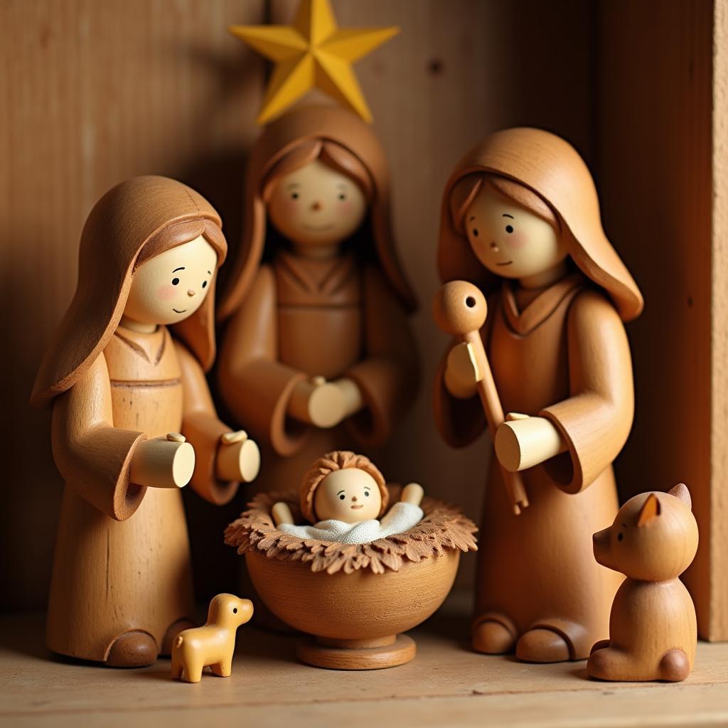 Handcrafted Wooden Folk Art Nativity Set Figures