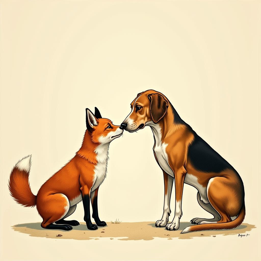 Classic Illustration of The Fox and the Hound