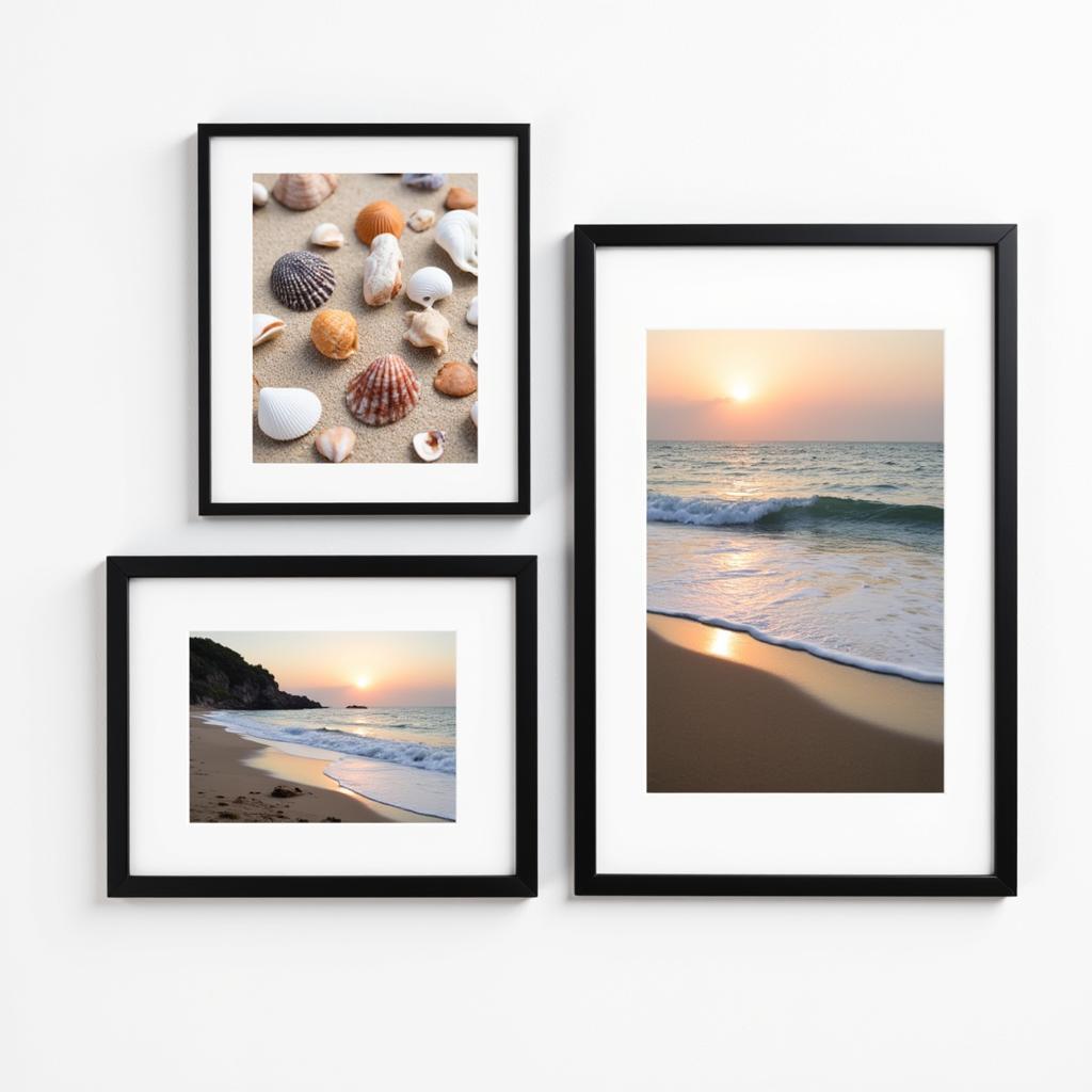 A set of framed beach photography prints, perfect for creating a gallery wall.