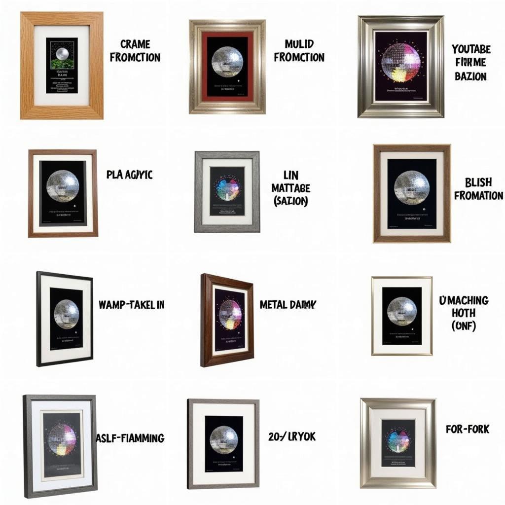 Examples of framed disco ball art prints showcasing different framing styles and materials