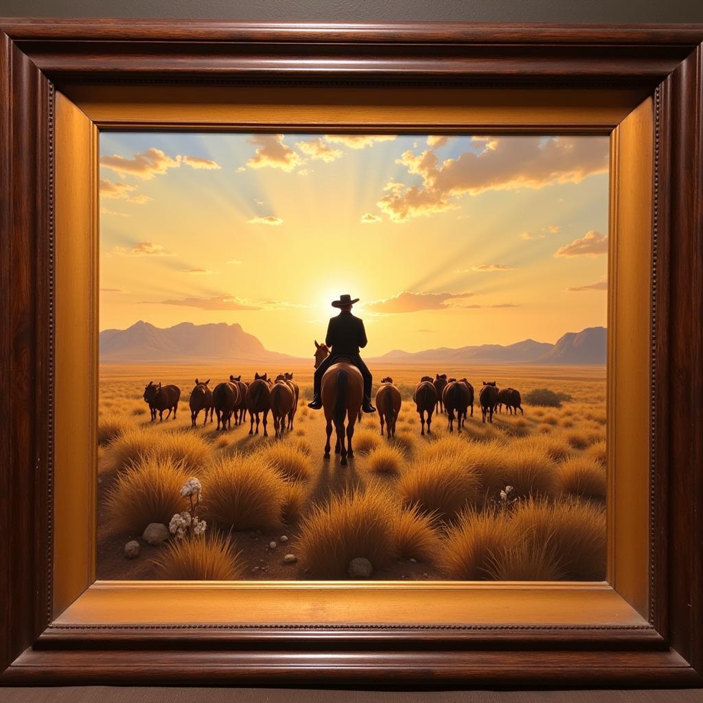 Framed Western Art Depicting a Cowboy Scene