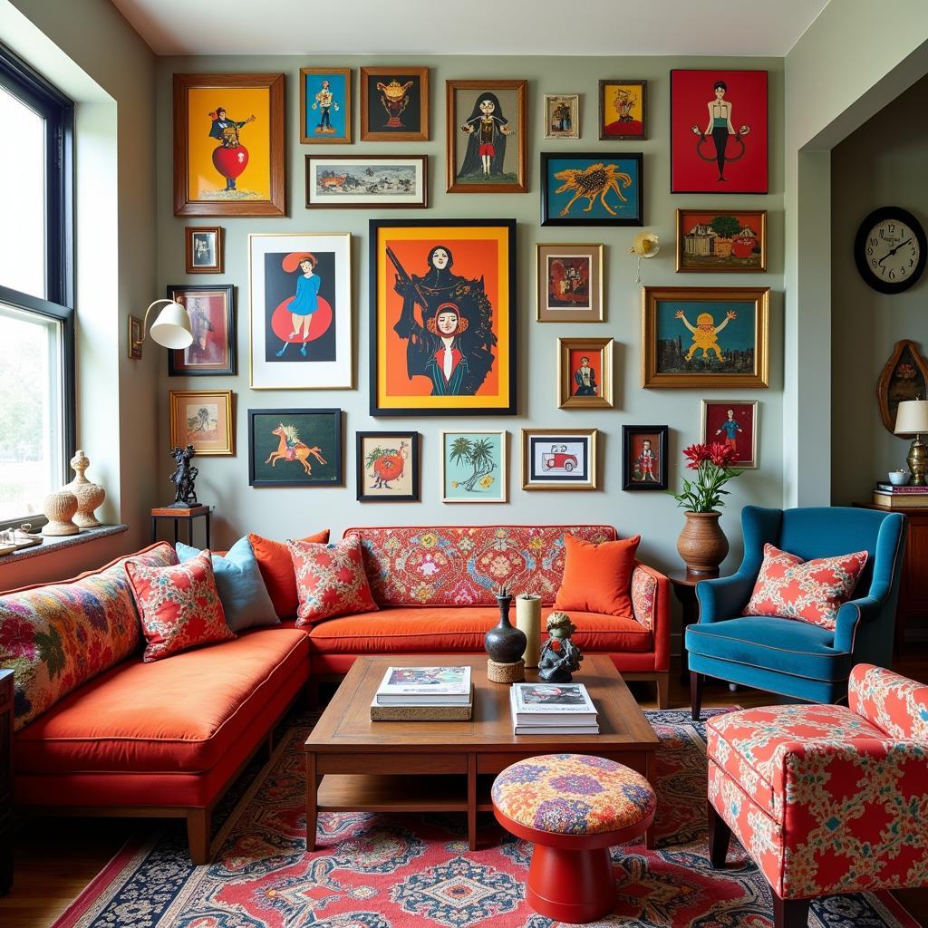 Funky Wall Art in an Eclectic Living Room