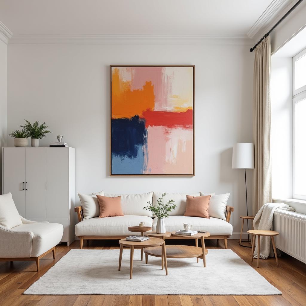 Funky Wall Art in a Minimalist Living Room