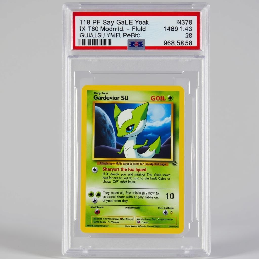 Gardevoir Full Art GX card displayed in a protective sleeve, emphasizing its value and preservation.