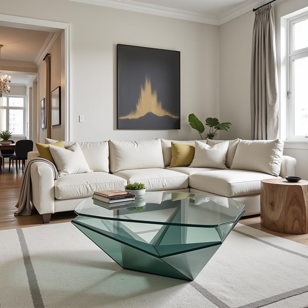 Glass Art Coffee Table in a Modern Living Room