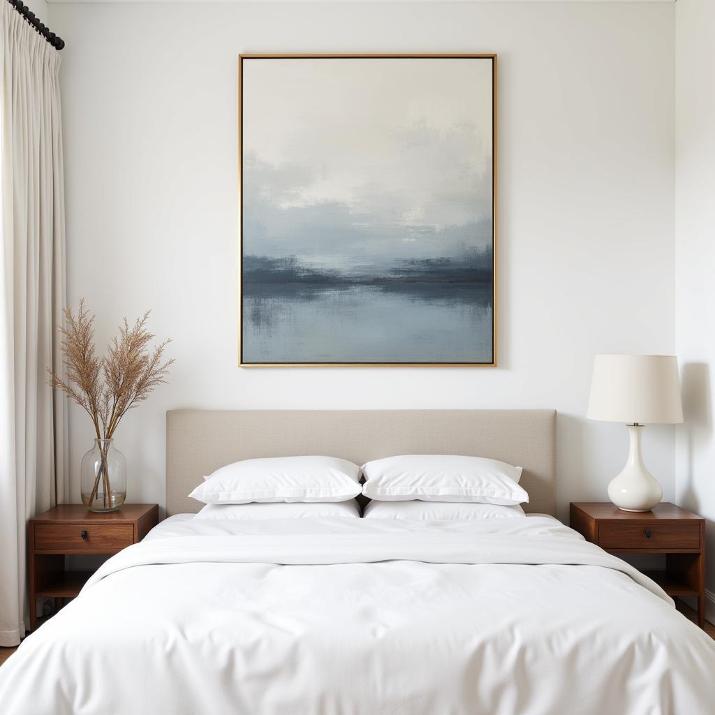 Gold Framed Abstract Art Above a Bed