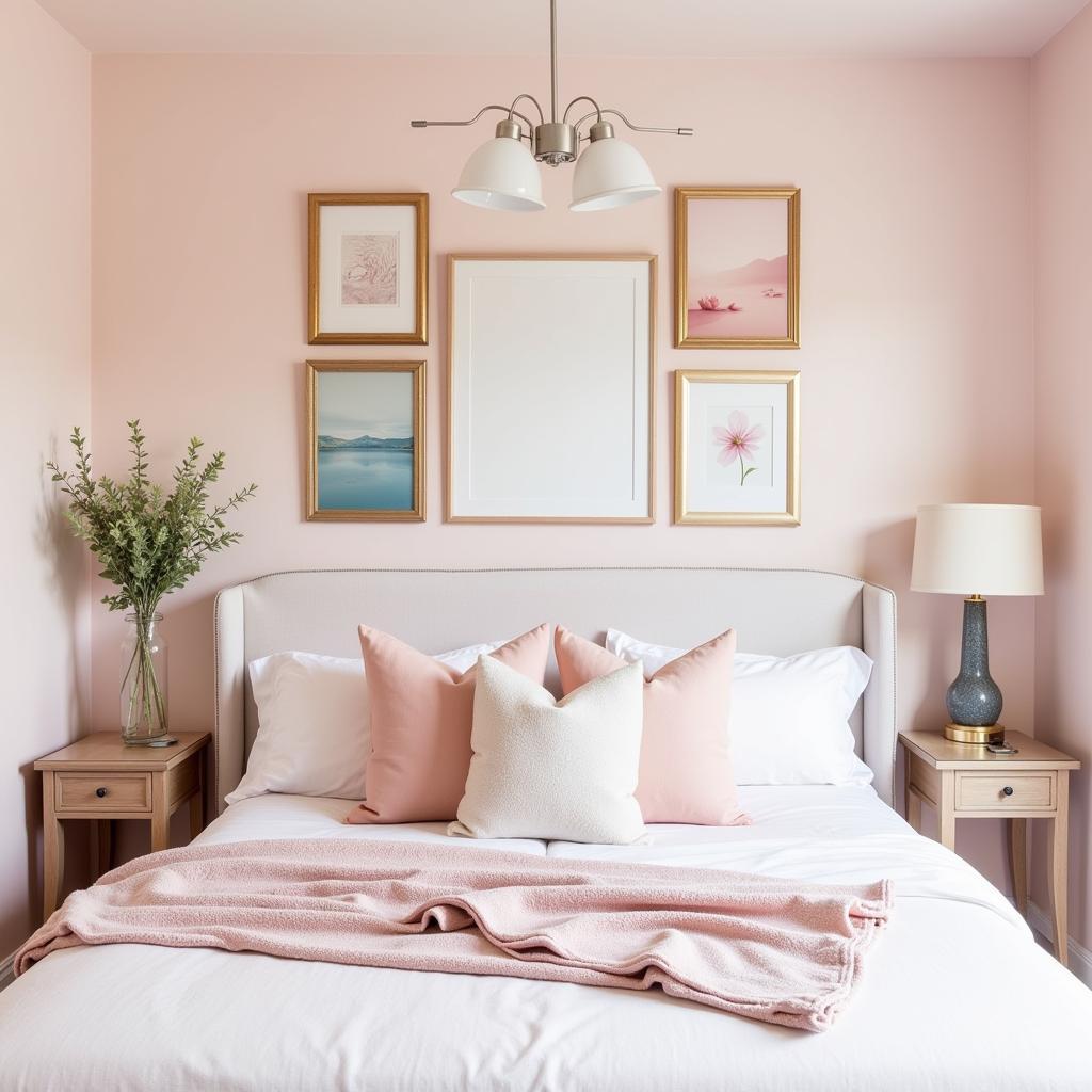 Gold Pink Wall Art Above a Bed