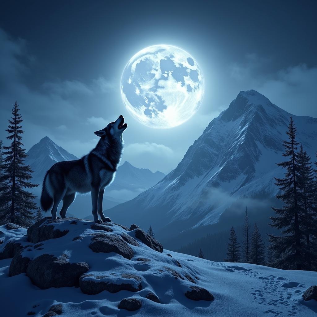 Grey Wolf Howling at the Moon Digital Art