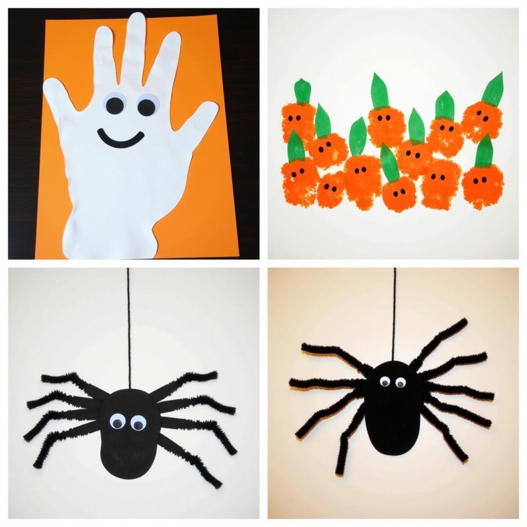 Halloween Handprint Footprint Art: Ghost, Pumpkin, and Spider