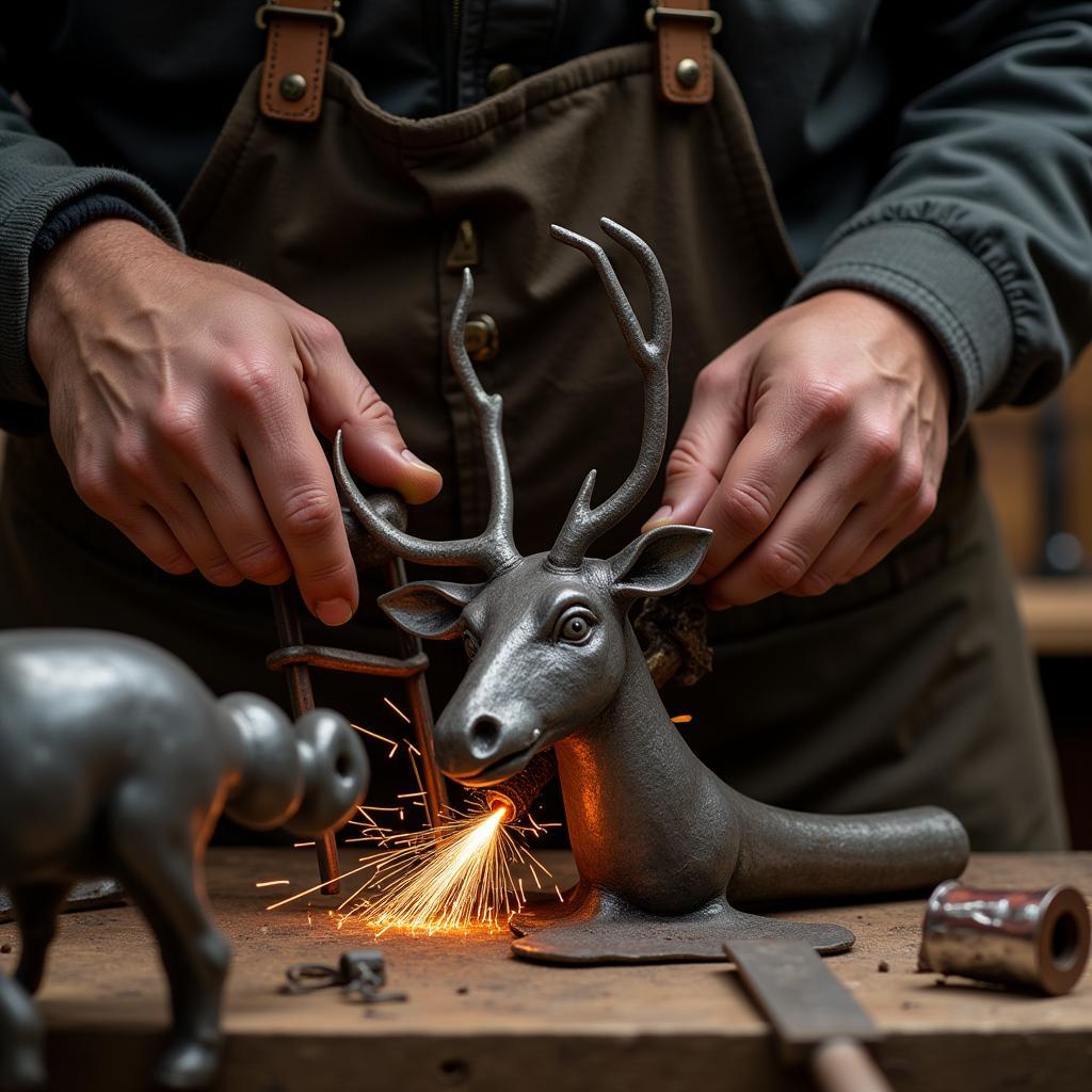 Handmade Elk Metal Sculpture Creation Process