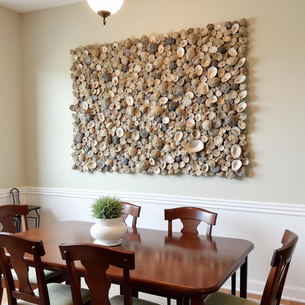 Handcrafted large oyster wall art displayed in a dining room