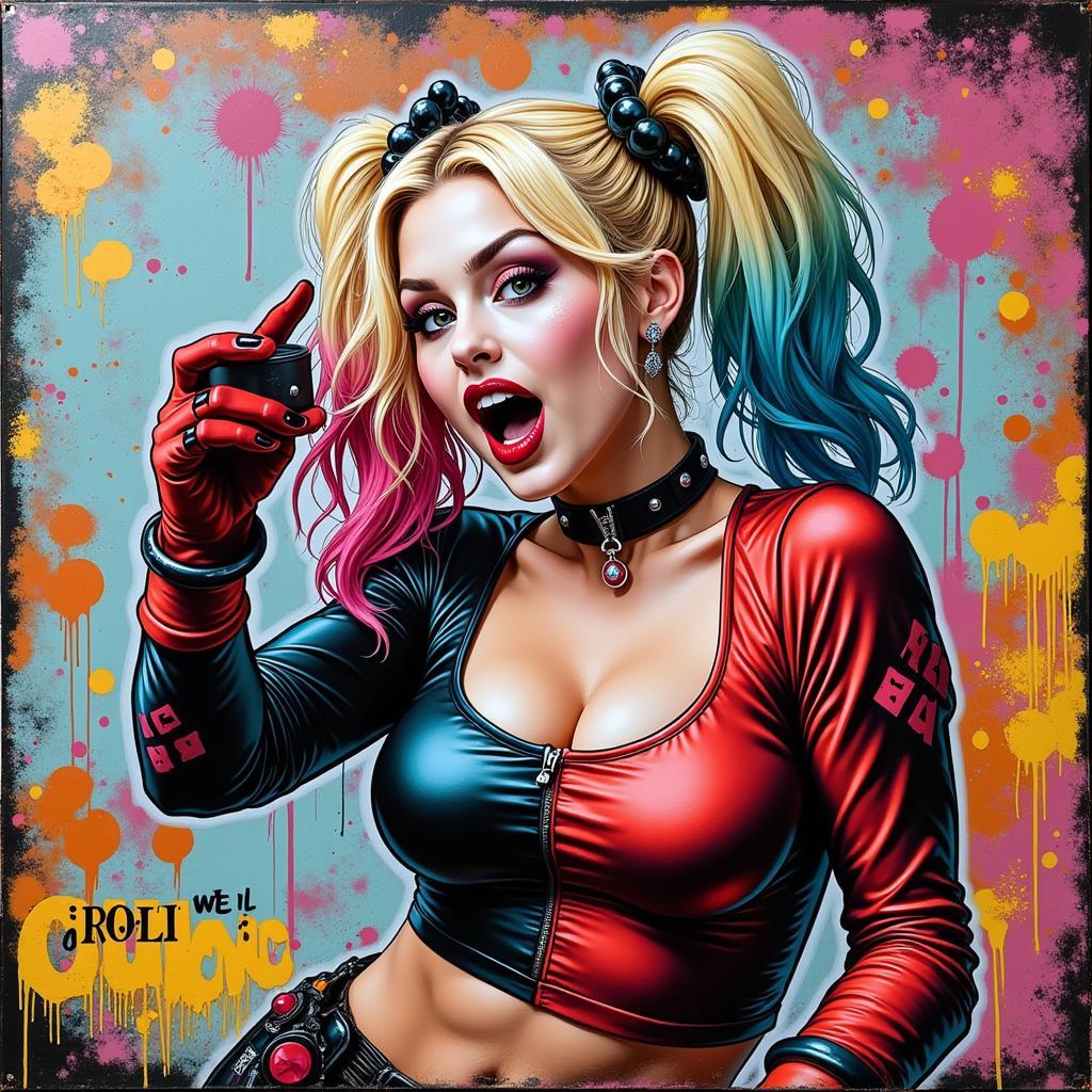 Harley Quinn pop art with a graffiti influence