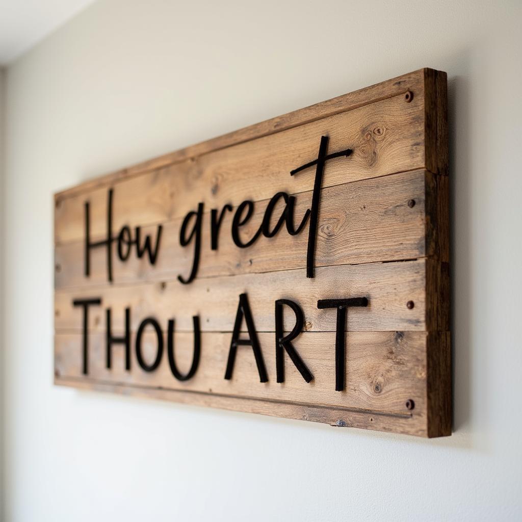 Rustic wooden sign with "How Great Thou Art" inscription