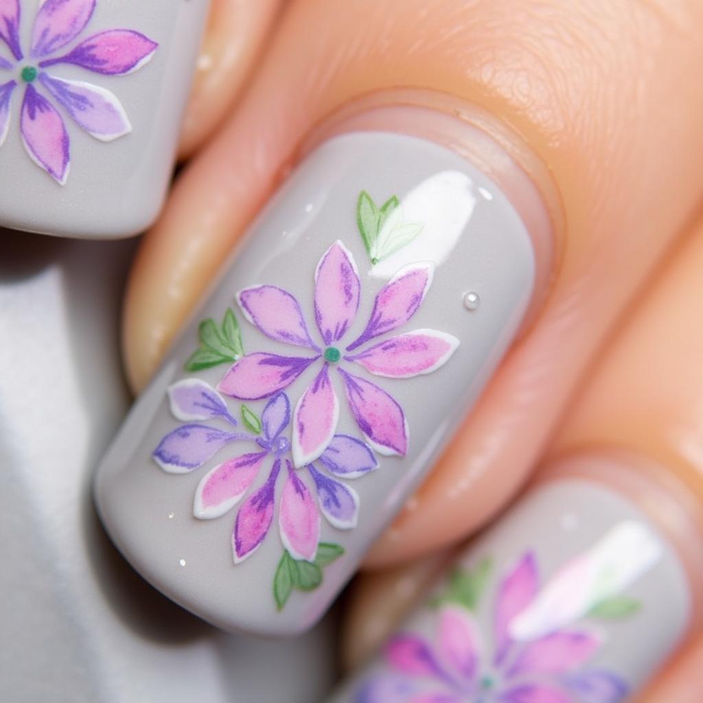 Hydrangea Nail Art using Watercolor Technique