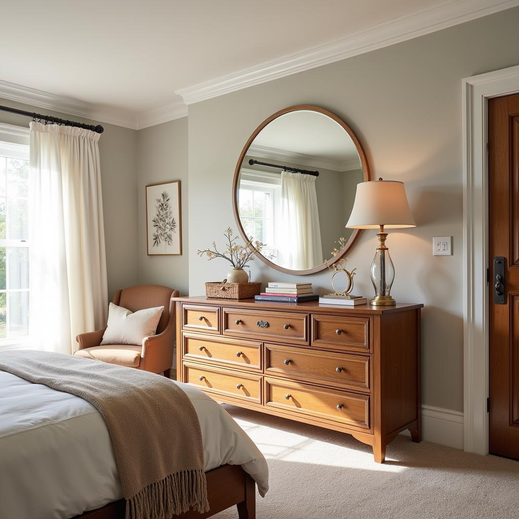 A bedroom showcasing the impact of a wall art mirror frame