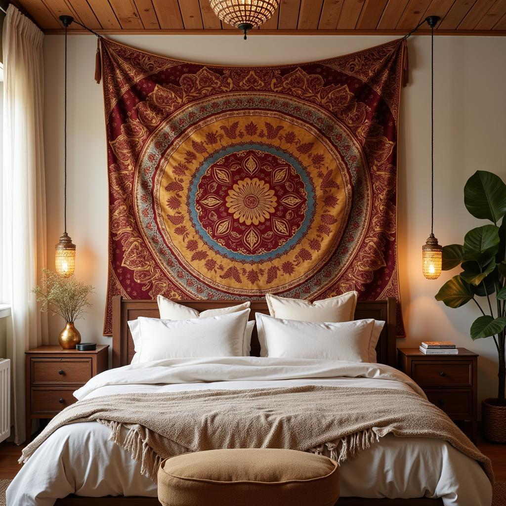 Indian Art Tapestry in a Bedroom