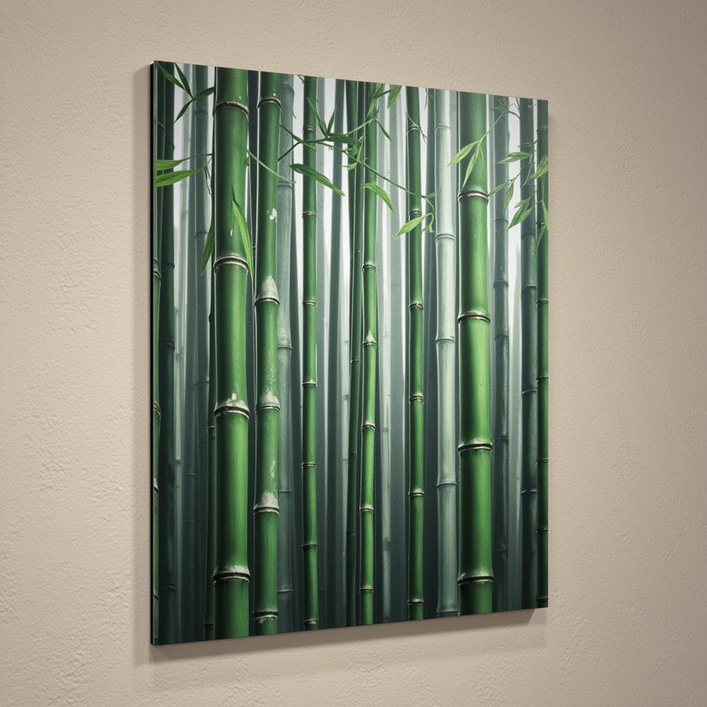 Japanese Garden Wall Art Metal Prints: A modern and sleek metal print featuring a stylized image of a bamboo forest, ideal for adding a touch of nature to contemporary interiors.