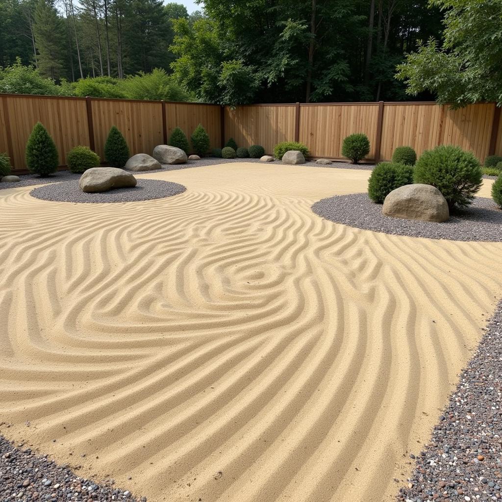 Japanese Yard Art: A Zen Garden with Raked Sand