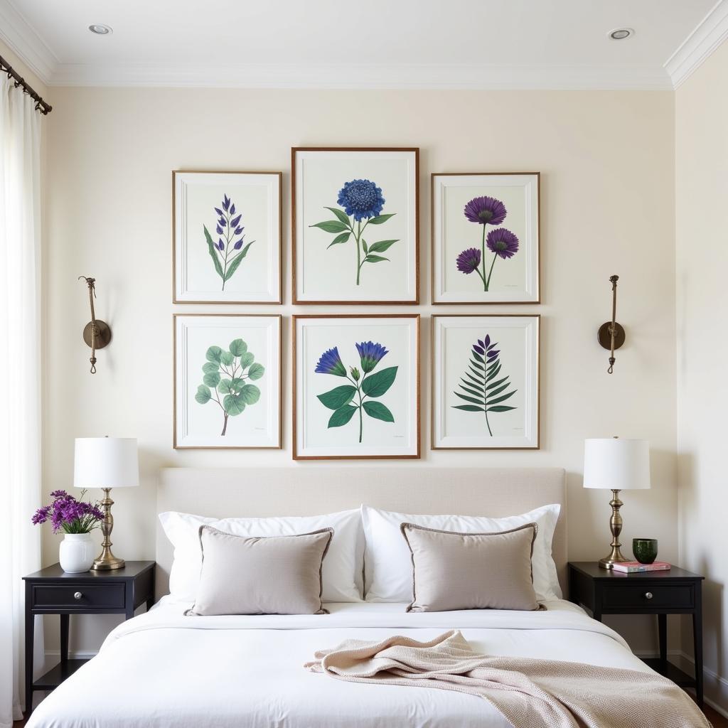 Jewel tone wall art in a bedroom