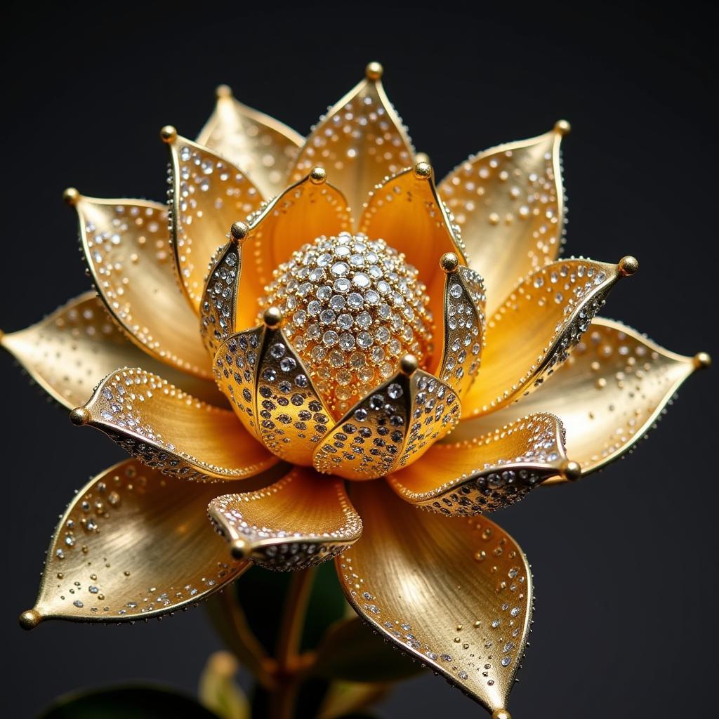 Intricate Jeweled Lotus Sculpture Adorned with Gemstones