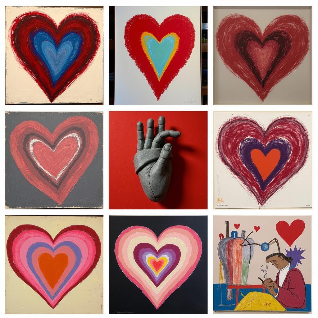 Exploring Jim Dine's heart art in various mediums: Paintings, sculptures, and prints