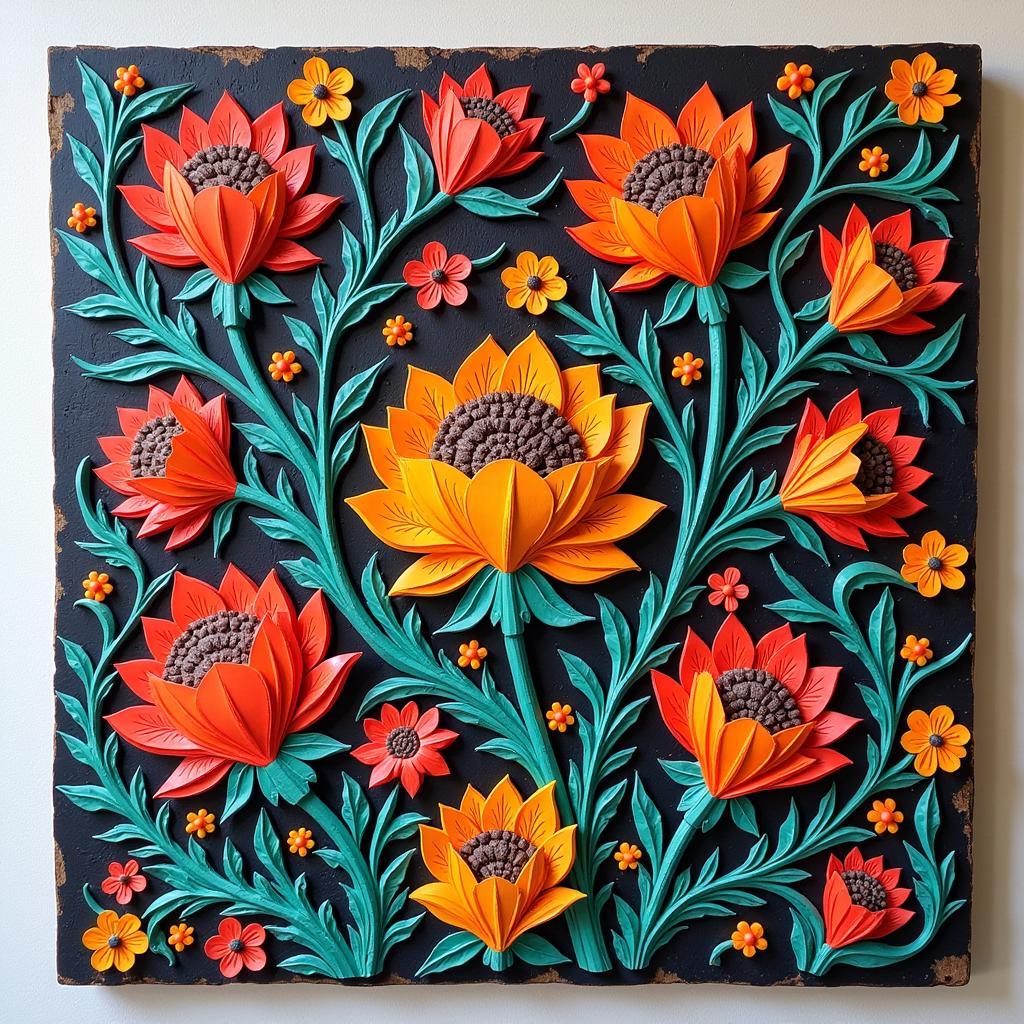 Kashmir Papier-mâché Wall Art Depicting Floral Motifs