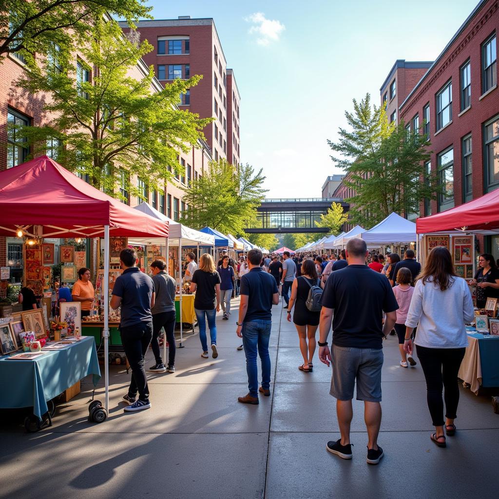 Kenosha Art Market's bustling atmosphere filled with artists, their creations, and enthusiastic attendees.