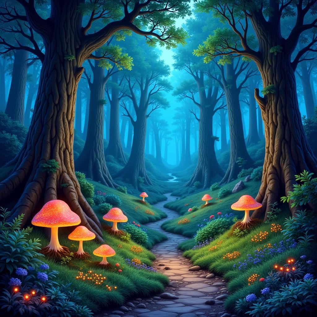 Vibrant forest land in MTG showcasing detailed foliage and magical elements.