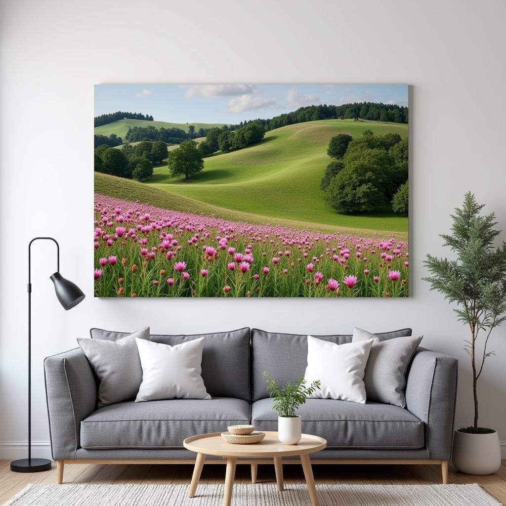 Large Pink and Green Landscape Canvas