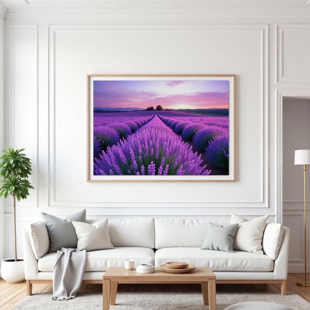 Digital print of lavender field displayed as wall art