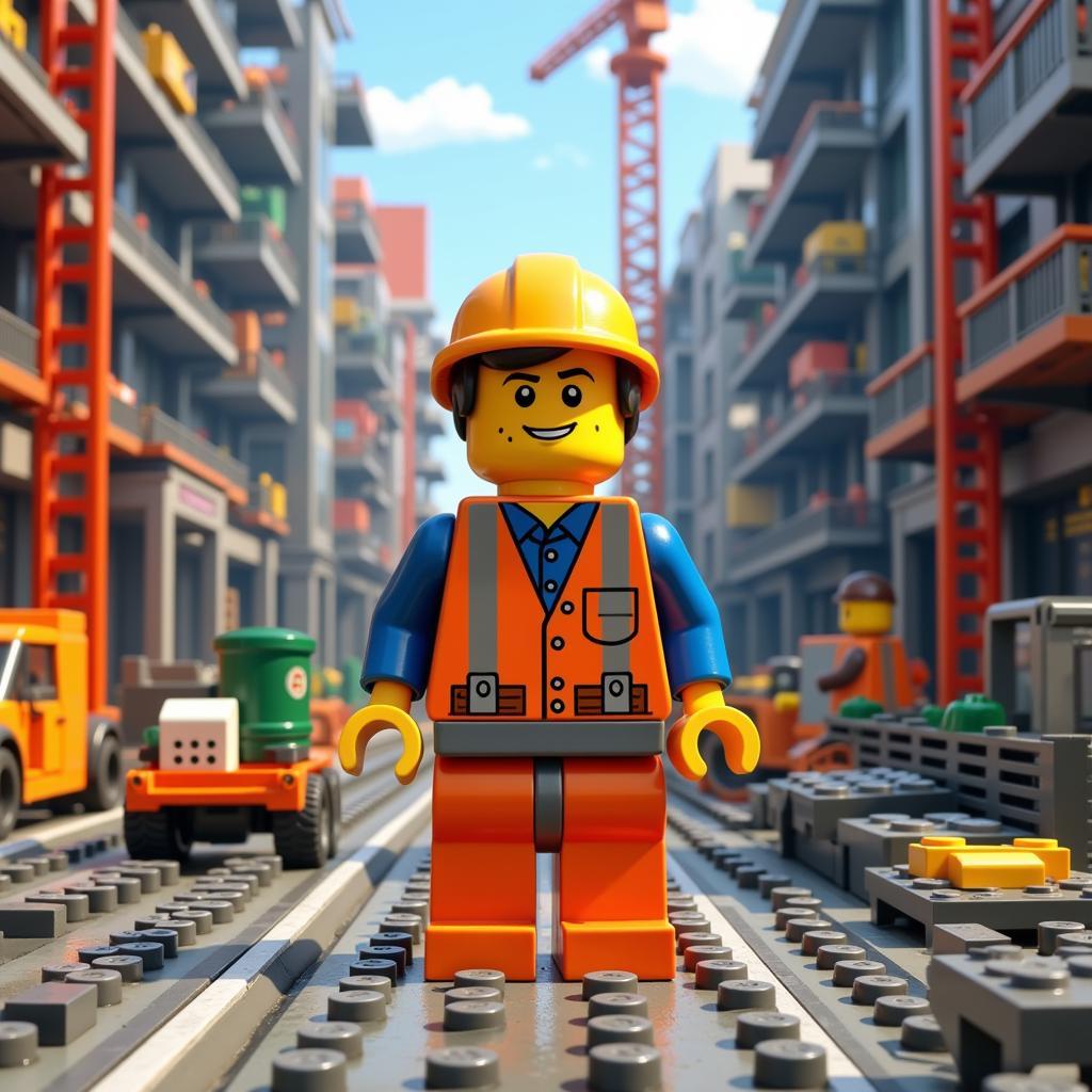 Emmet Brickowski concept art on a bustling construction site