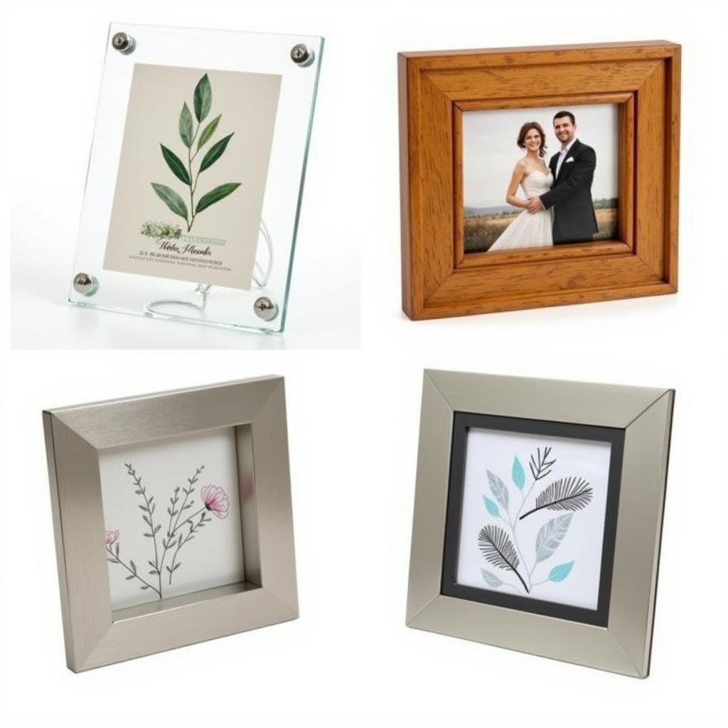 Different types of magnetic art frames including acrylic, wood, and metal options.