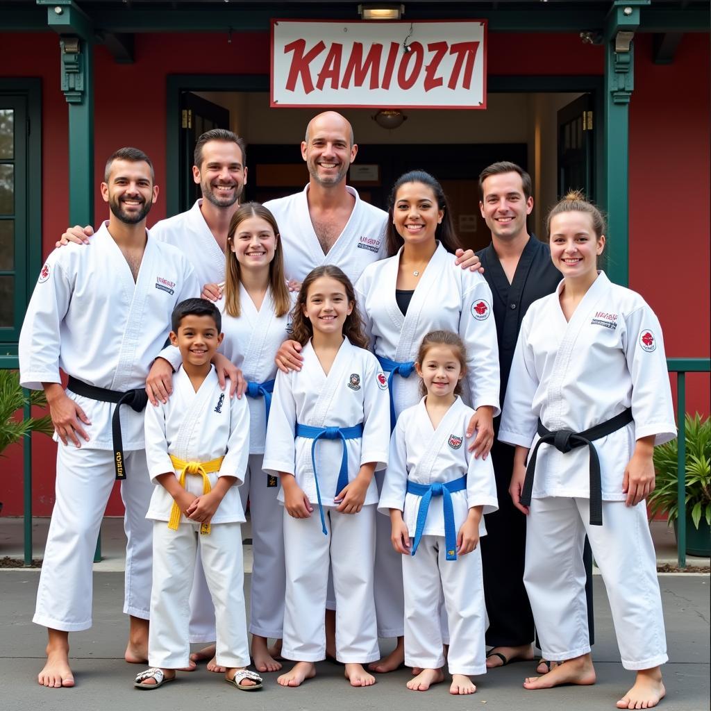 A group photo of a martial arts family, showcasing diversity and unity.