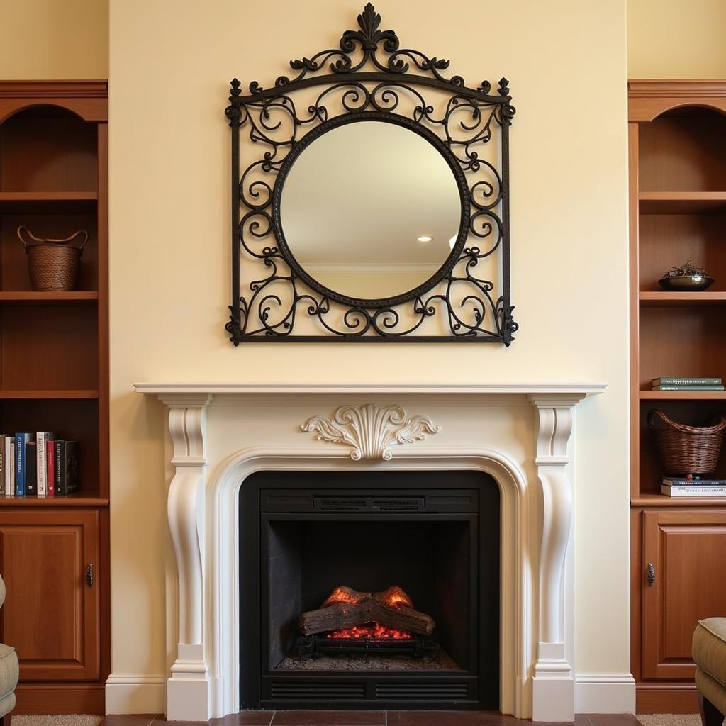 Metal and mirror wall art in a traditional interior