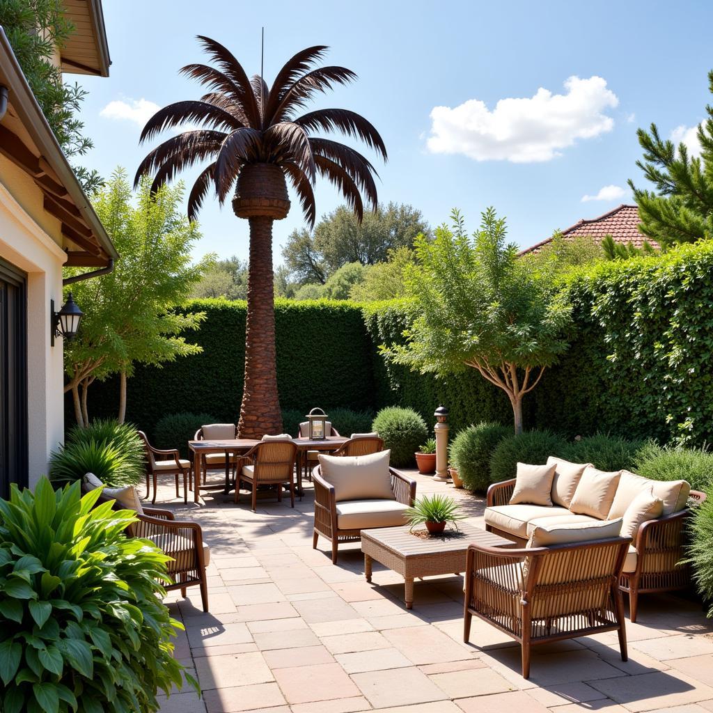 Metal Palm Tree Art on an Outdoor Patio