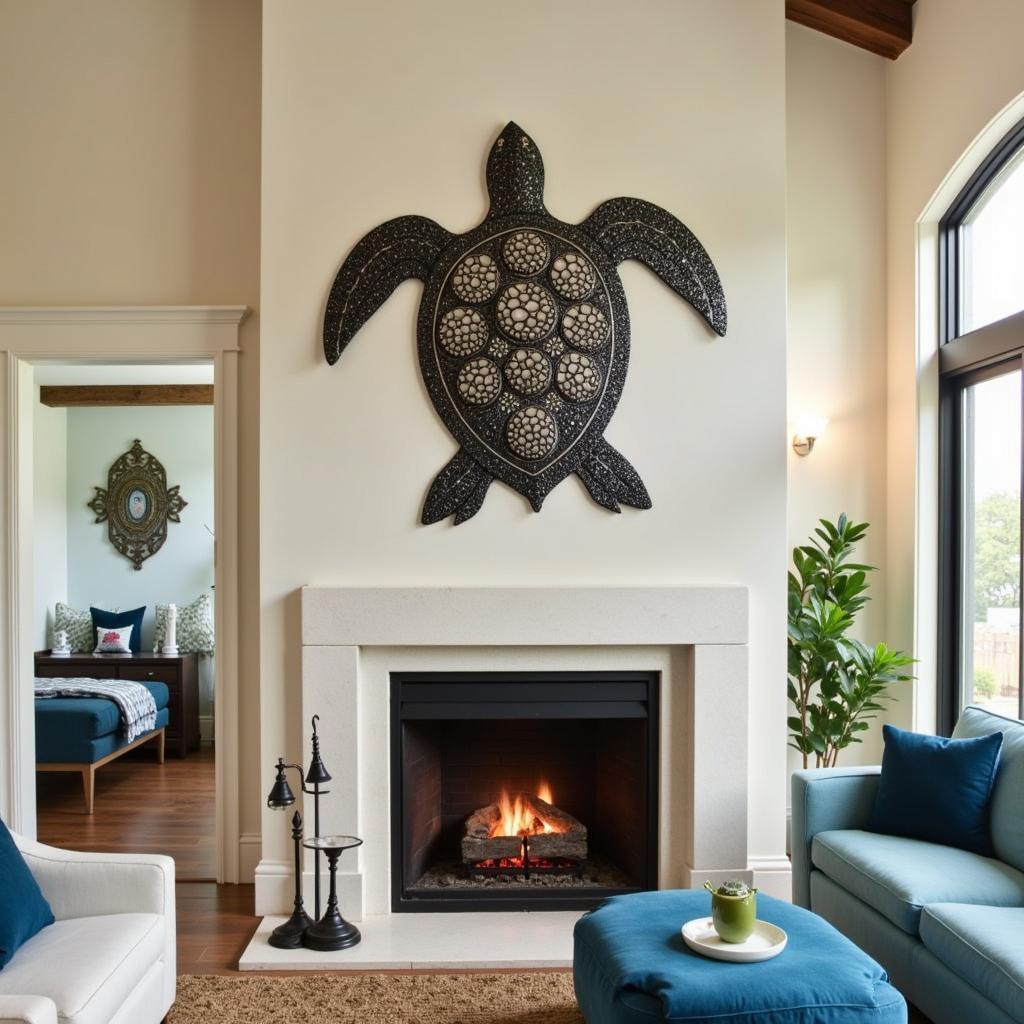 Metal Turtle Wall Art in a Living Room