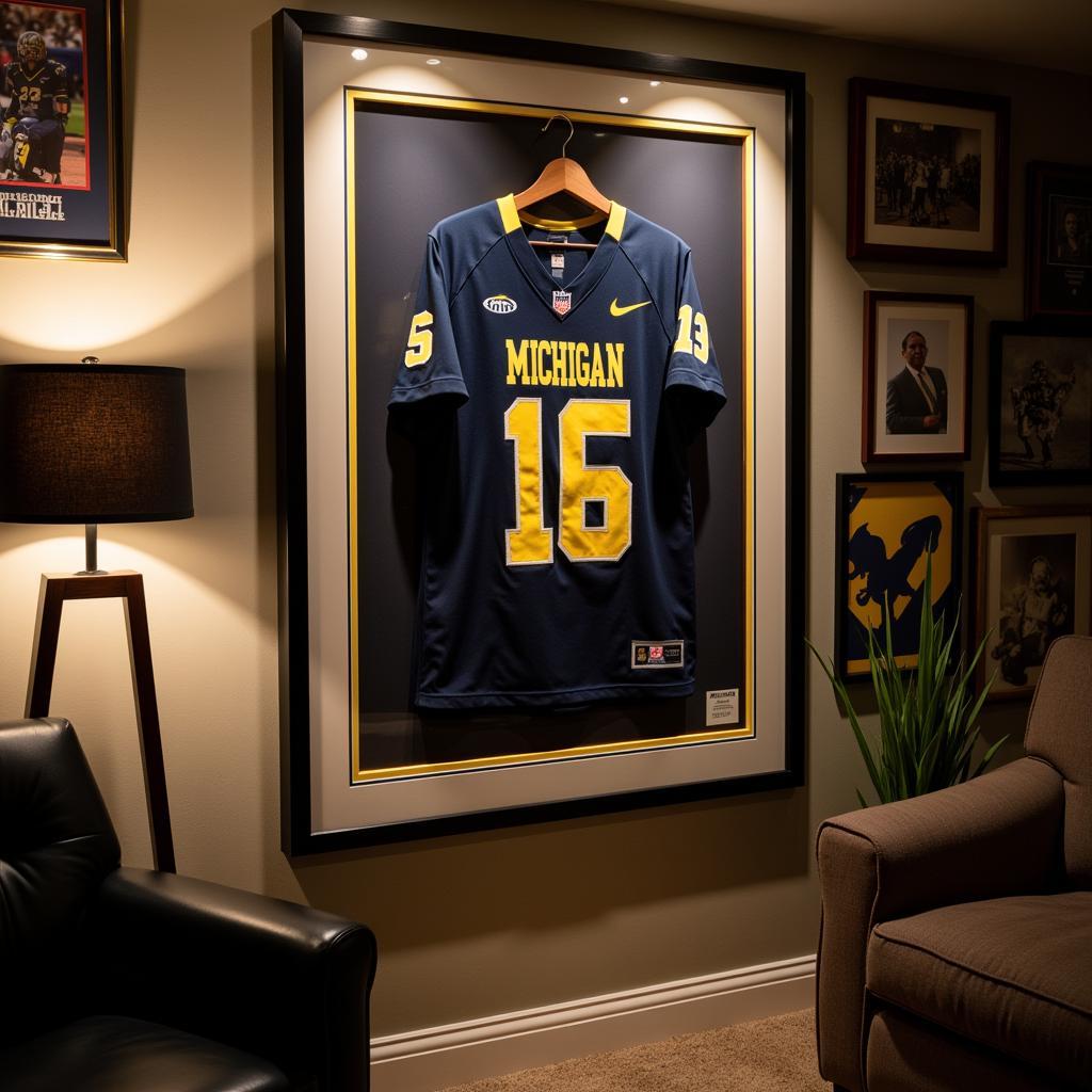 Michigan Wolverines Framed Jersey on a Wall