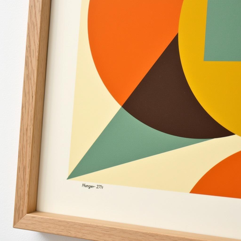 Mid-century modern poster featuring vibrant geometric shapes and a retro color palette.