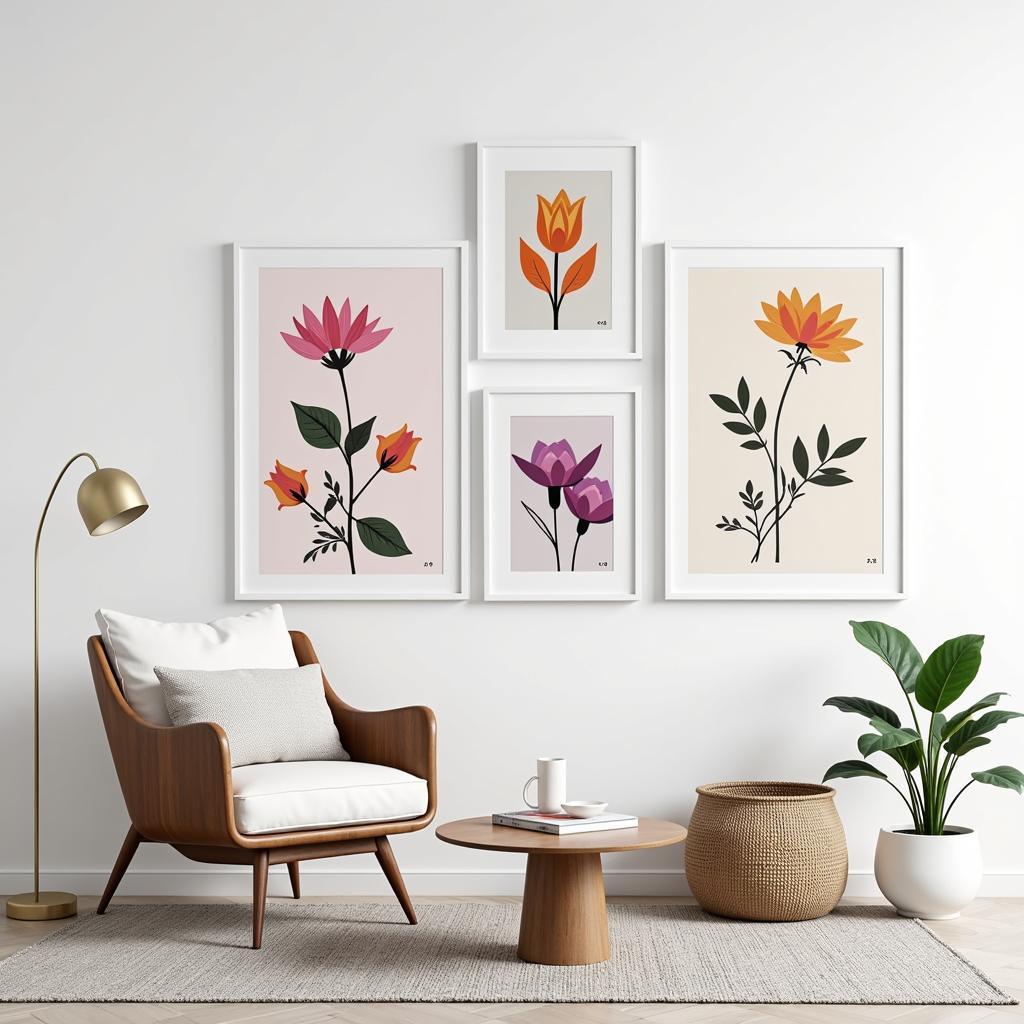 Modern Abstract Floral Art Prints in a Gallery Wall