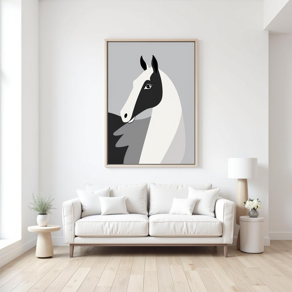 Modern abstract horse art in a minimalist decor setting