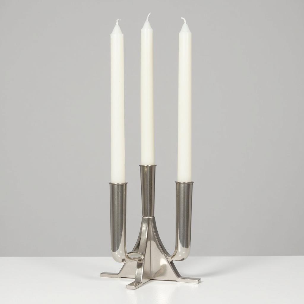 Modern Art Deco-Inspired Candle Holder, Nickel Plated