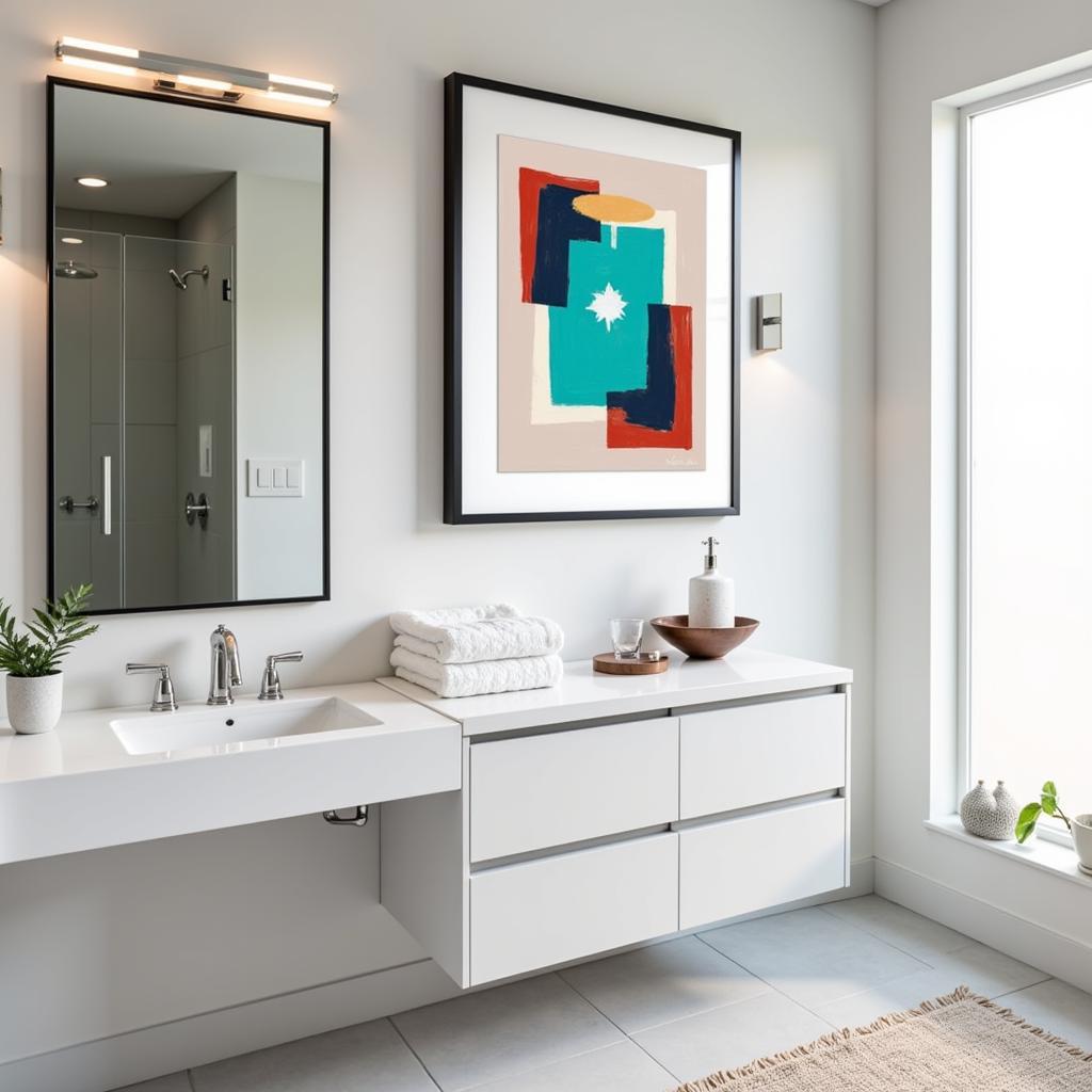 Modern Bathroom with Framed Abstract Art