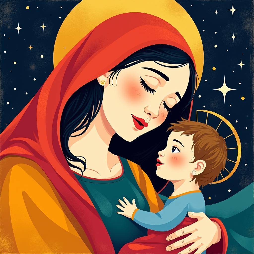 Modern Interpretation of Christmas Catholic Art: Madonna and Child