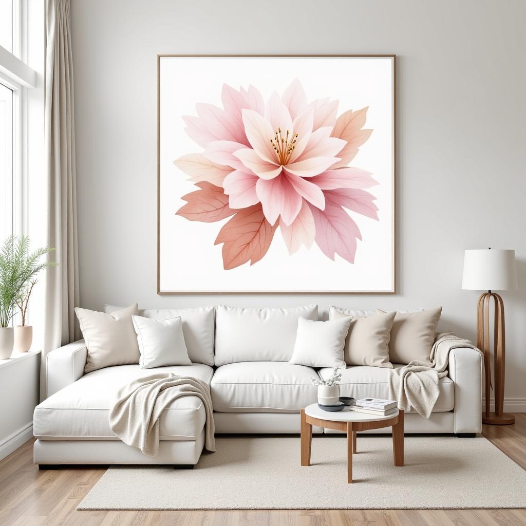 Modern floral wall art in a living room setting