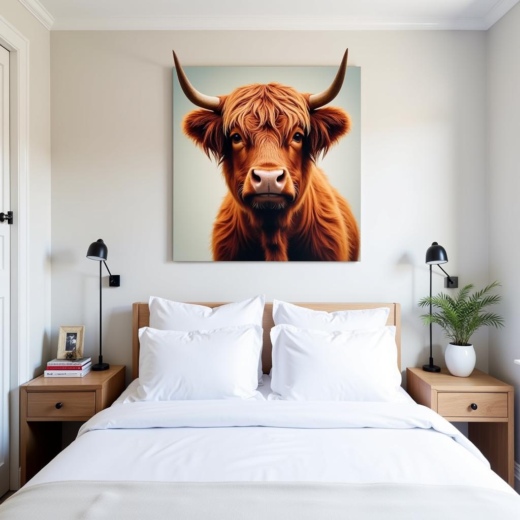 Modern Highland Cow Art in a Bedroom