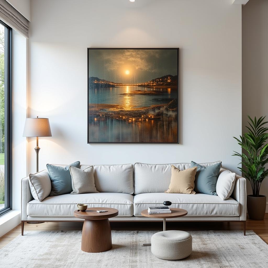 Modern Living Room with Glass Metal Wall Art