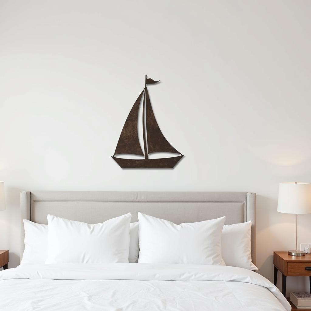 Modern Metal Sailboat Wall Art in a Bedroom