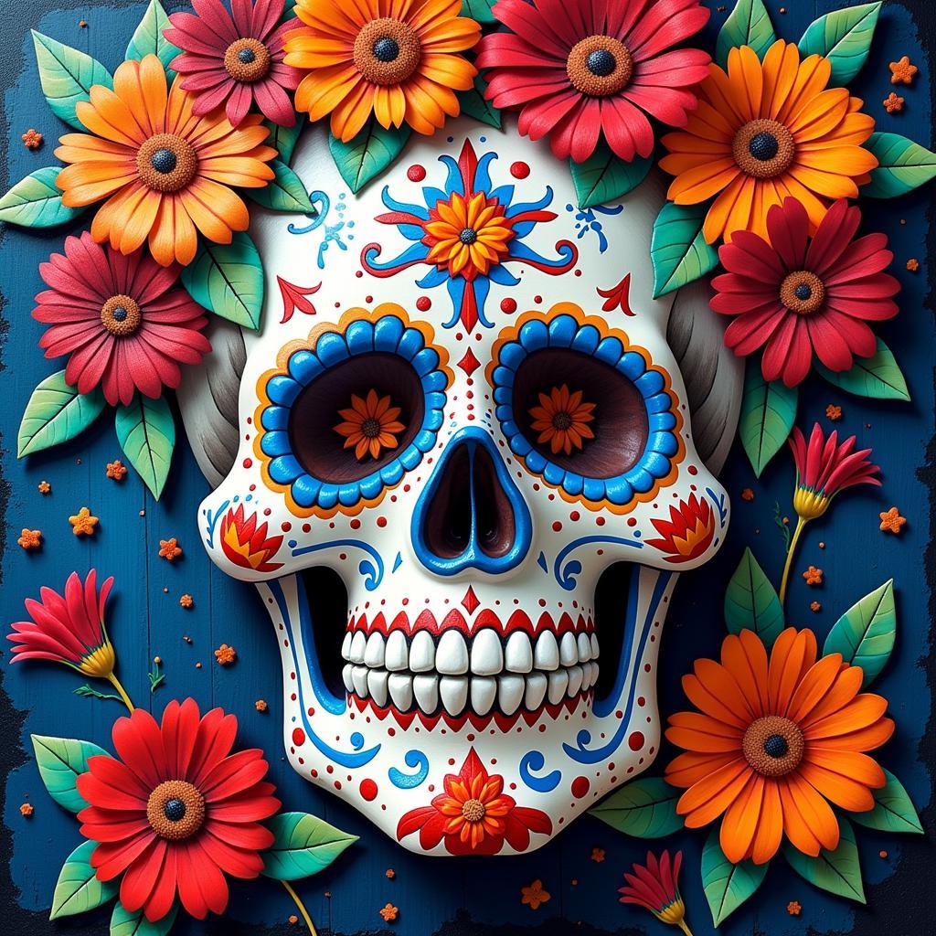 Dia de los Muertos imagery is a popular theme in modern Mexican wall art, celebrating life and remembrance.