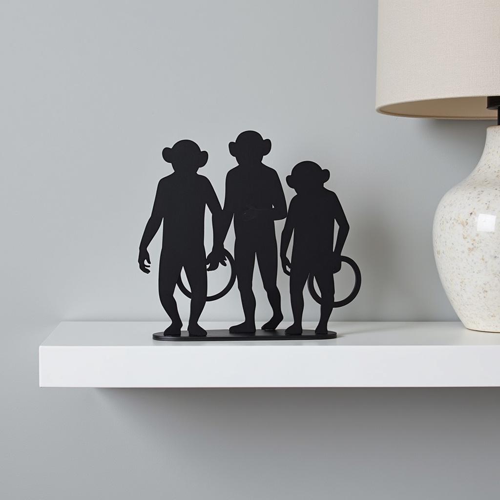 Modern Minimalist Three Wise Monkeys Metal Sculpture